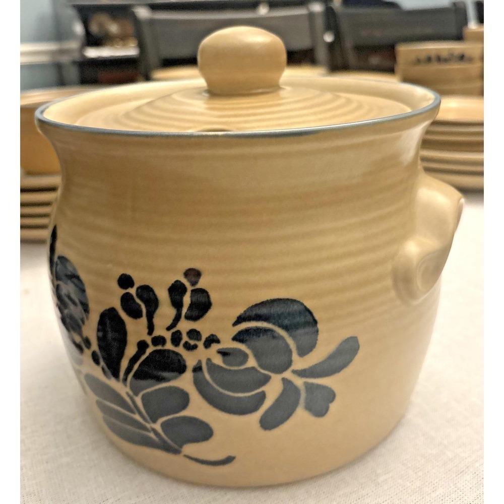 Vintage Pfaltzgraff Folk Art Soup Tureen w Lid Brown Blue Stoneware USA #160